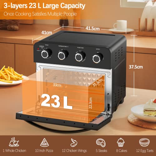 Air Fryer Oven with Rotisserie, 23L Large Capacity Countertop Convection Oven, 360° Circulation Heating Multi-function Oven, Oil-Less Cooking, 3 Layers Adjustable Air Fryer Mini Oven, 1700W