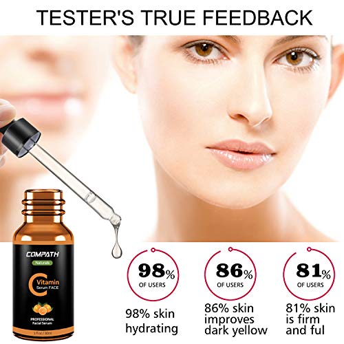 Vitamin C Serum Face, with Hyaluronic Acid, Vitamin E, Compath 20% Vitamin C Natural&Organic Serum, Restore&Boost Collagen, Anti Wrinkle, Firming, Dark Circle, Fine Line&Sun Damage Corrector (30ml)