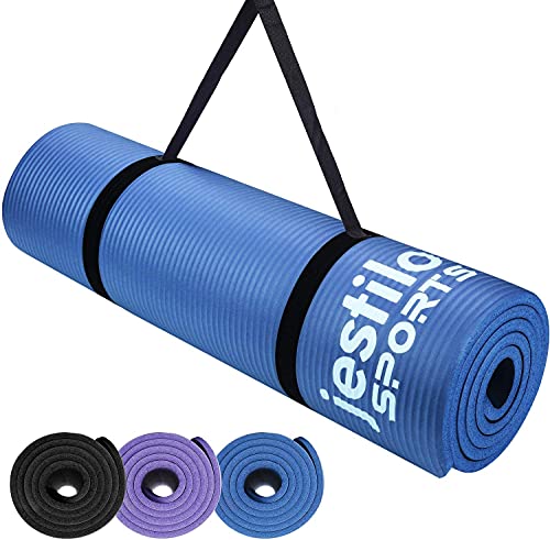 Jestilo Yoga Mat for Women and Men, Non slip NBR Thick Yoga Mat With Carry Strap for Workout Mat, Travel Yoga Mat, Pilates, Gym, Fitness, Exercise, Training, etc, Size 183 * 61cm with 10MM Thickness