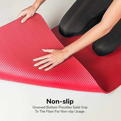 Proworks Yoga Mat, Eco Friendly NBR, Non-Slip Exercise Mat with Carry Strap for Yoga, Pilates, and Gymnastics - 183cm x 60cm x 1cm - Red