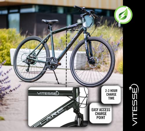 Vitesse Flare Hybrid Electric Bike for Adults, 45 Miles Range, 8 Speed Gears with 250w Rear Motor and Front Suspension for a Smooth Comfortable Ride, 21” Frame and 700C Wheels