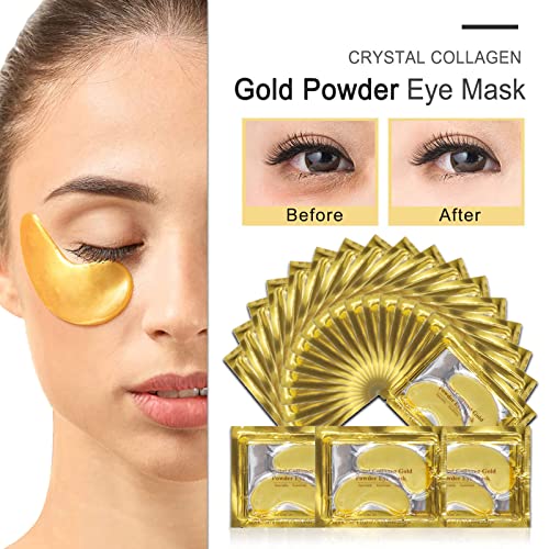 24K Gold Eye Bags Remover Masks, 30 Pairs Under Eye Patches Skincare, Natural Gel Collagen Eye Treatment Masks for Under Eye Wrinkles, Under-eye, Dark Circles, Hydrating, Puffy Eyes (30 pair)