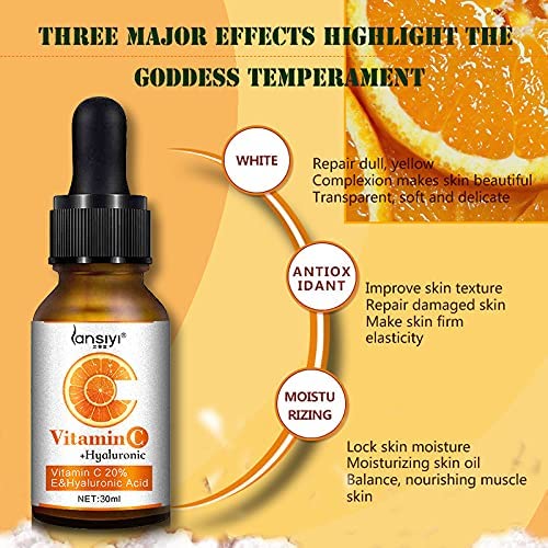 OCHILIMA 20% Vitamin C Serum with Hyaluronic Acid for Face, Natural Organic Skin Care, Anti Aging Collagen Booster, Anti-Wrinkle, Instant Moisturizers, Whitening Dark Spots Facial Serum Fits All Skin