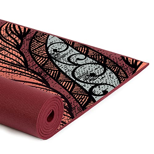 Yoga Studio Designed Yoga Mat - Eco Friendly Tear Proof PVC 6mm Non-Slip Premium Exercise Workout Mat for Yoga, Pilates, Meditation, & Gymnastics, 183cm x 61cm - (Burgundy/Pepper Paisley)