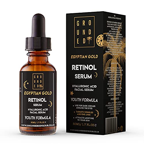 Egyptian Gold Anti Ageing (1%) Retinol Face Serum with Hyaluronic Acid, Vitamin C, Aloe Vera, Vitamin E & Jojoba Seed Oil. High Strength Skin Rejuvenating Formula Suitable for Men & Women - 50ml, UK