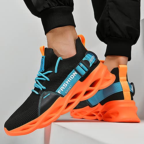 Men Women Walking Trainers Light Running Breathable Tennis Casual Gym Slip On Blade Shoes Fashion Sneakers Comfortable Athletic Fitness Sport Shoes for JoggingG133 Black Orange 39