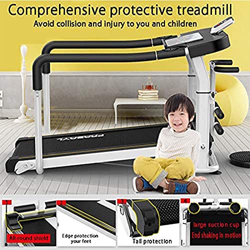 ZYQDRZ Three-In-One Foldable Manual Treadmill, Aerobic Mechanical Treadmill, Silent Treadmill with Extended Armrests, Household Mechanical Walking Machine,White