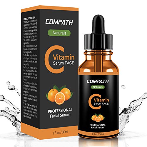 Vitamin C Serum Face, with Hyaluronic Acid, Vitamin E, Compath 20% Vitamin C Natural&Organic Serum, Restore&Boost Collagen, Anti Wrinkle, Firming, Dark Circle, Fine Line&Sun Damage Corrector (30ml)