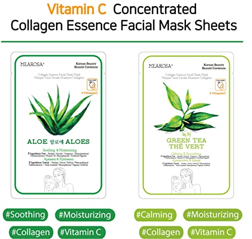 MEAROSA NEW Vitamin C Collagen Firming Facial Sheet Mask Korean Skin Care Hydrating & Nourishing Premium Quality Natural ingredients Essence Sensitive skin(8 Variety pack 25ml)