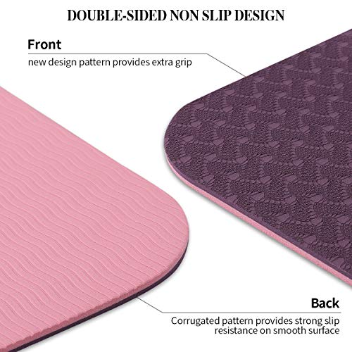 KK Yoga Mat, Non Slip Exercise Mat Purple, Extra Grip TPE Eco Friendly Workout Mat with convenient Carry Bag. Fitness Mat for women and men for Yoga, Pilates. 6mm (¼ inch) thickness.(Purple)