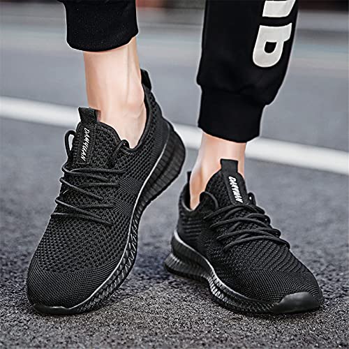 Tvtaop Mens Trainers Road Running Shoes Sneaker Gym Athletic Breathable Outdoor Sports Tennis Fitness Non Slip Lightweight Comfortable Casual Walking Shoes Black 9.5 UK