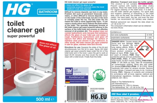 HG Toilet Cleaner Gel Super Powerful, Effective Bathroom/WC Descaler Cleans Toilet Bowl & Under Loo Rim, Limescale & Stain Remover (500 ml) - 322050106