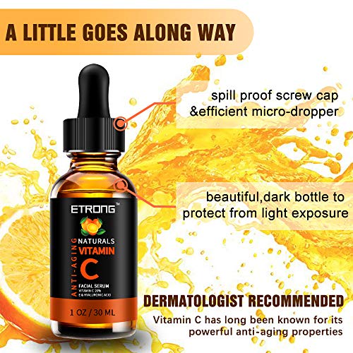 Vitamin C Serum Face with Hyaluronic Acid,Vitamin E,20% Vitamin C for Anti-wrinkle,Dark Circle,Fine Lines and Sun damage – Restore&Boost Collagen (30 ml)