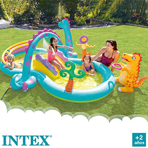 Intex Dinoland Play Center Inflatable Water Play Center, Assorted Model (with and without volcano), Multicoloured, 333x229x112 cm, 280 Litres