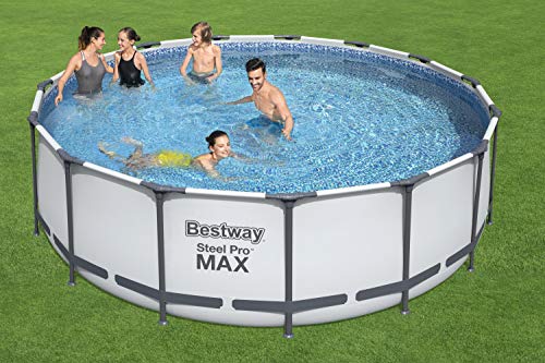 Bestway Steel Pro MAX Frame Pool Complete Set with Filter Pump Diameter 457 x 122 cm, Light Grey, Round