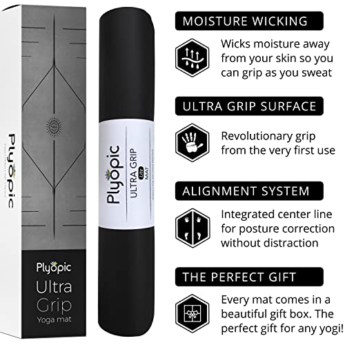 Plyopic Ultra-Grip Pro Yoga Mat – EXTREME Non-Slip Performance. Comfortable and Sweat Resistant. Alignment Line. Long, Wide, Thick. For Yoga, Pilates, Exercise, Workout, Bikram and Hot Yoga