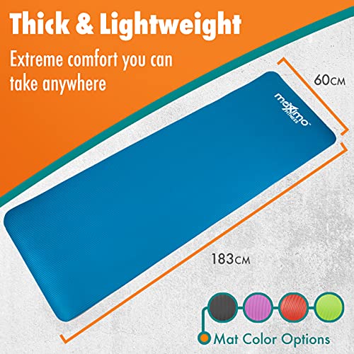 Maximo Exercise Mat - Multi Purpose 183cm x 60cm Extra Thick Yoga Mats for Men, Women and Kids, Ideal for Pilates, Sit Ups, Planks, Stretching, Push Ups and Exercise, Home Gym Accessories, Blue, 10mm Thick