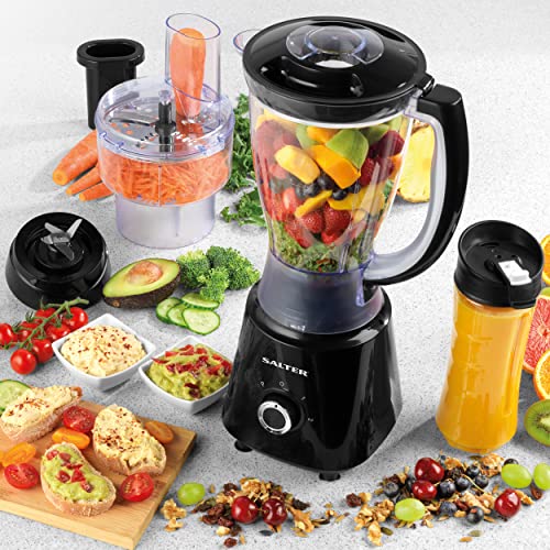 Salter EK4246 Deluxe 3 In 1 Jug Blender, Smoothie Maker & Mini Food Processor, 1.5L Blending Jug & 600ml Sports Bottle,Chop Blend & Slice,BPA Free,400W,Easy Healthy Food Prep & Fresh Juice Maker,Black