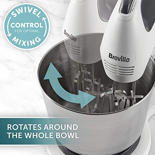 Breville Classic Combo Stand and Hand Mixer | Electric Hand Whisk and Stand Food Mixer | 3.7 Litre Stainless Steel Bowl | Swivel Control, Whisk, Dough Hooks and Beaters [VFM031]