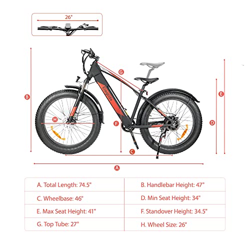 Eleglide Electric Bike, Tankroll 26"*4.0" Fat Tire E bikes, 48V 10Ah 250W E Mountainbike, Shimano 7 Gears, 70KM Top Range, 57N.m Max Torque, Powerful Motor E Bike Mountain Bicycle for Adults