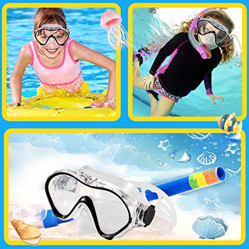 Yizerel Kids Swim Mask, Swimming Goggles with Nose Cover, Snorkel Gear Scuba Diving Snorkeling, Anti-Fog UV Protection Lens Waterproof Socket 180° View Angle Face Mask for Youth Children Junior Teens