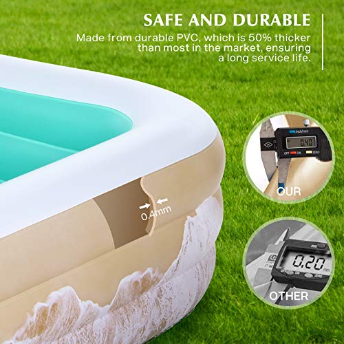 Brace Master Inflatable Swimming Pool, 305cm x 182cm x 56cm, Blow Up Pool, Family Kiddie Pools, Full-Sized Inflatable Pool for Toddlers, Kids, Adults, Outdoor, Garden, Backyard, Green