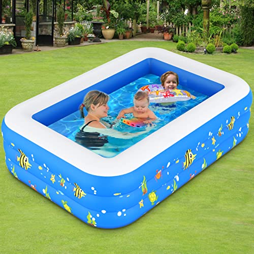 GOLDGE Rectangular Paddling Pools, 82.6 x 53.1 x 21.7” Inflatable Kiddie Pool Rectangular Inflatable Pools for Summer Party Games Play Swimming Pool Swim Centre Pools for Indoor Outdoor Garden Yard