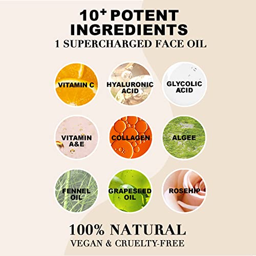 BeBarefaced Vitamin C & E Face Oil Face Serum Moisturiser - Skin Care Facial Oil Vitamin E Oil with Hyaluronic Acid, Rosehip Oil for Face and Grapeseed Oil - Anti Aging Skin Brightening Collagen Serum