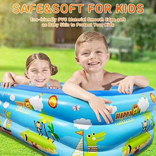 Jiosdo Paddling Pool for Kids, 150cm Rectangle Swimming Pool for Kids, Inflatable Baby Paddling Pool, Large Paddling Pool 3-Ring with Soft Inflatable Floor for Garden Backyard Outdoor for Children