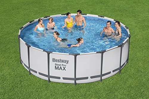 Bestway Steel Pro MAX Frame Pool Complete Set with Filter Pump Diameter 457 x 122 cm, Light Grey, Round