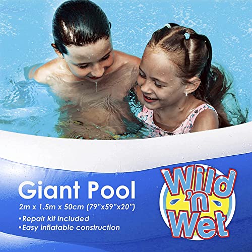 VFM - 2m Family Paddling Pool PVC Inflatable Giant Capacity Swimming Super Fun For Kids Holiday Summer Garden Swim Splash With Repair Kit- Wild 'n Wet