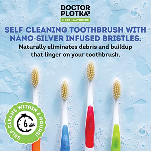 Doctor Plotka's Mouthwatchers Antimicrobial Floss Bristle Silver Toothbrush, Adult, 4 Pack