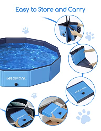 Meowant Foldable Dog Pool Dog Paddling Pool, Upgrade Thickened PP Material Swimming Pools for Large Dogs, Indoor Outdoor Portable Dog Pool, Large Kids Bath Pool with 4pcs Repair Patch (2XL-71 x 12")