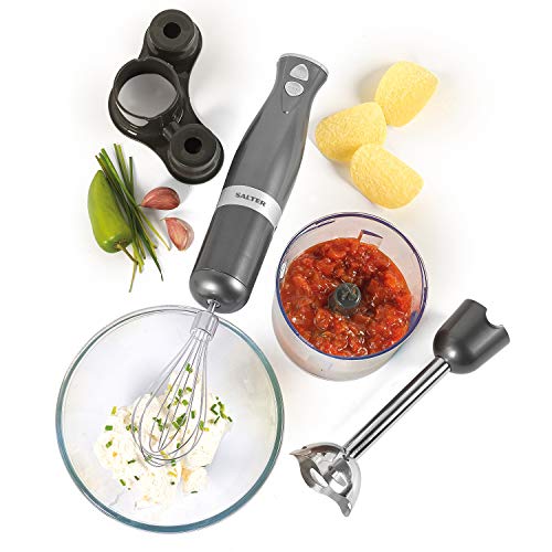 Salter EK2827GUNMETAL Cosmos 3 in 1 Hand Blender & Mixer Set, Electric Whisk & Mini Chopper Attachments, 350 W, Stainless Steel Blades, 500 ml Chopping Bowl - Blend Smoothies, Baby Food, Soups