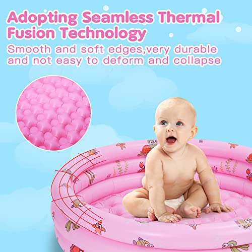 Highttoy Paddling Pools for Kids, 51 Inch Round Inflatable Baby Swimming Pool 3-Ring Portable Children Inflatable Pool Indoor&Outdoor Toddler Water Play Center Swimming Pool Toys for Girls, Pink