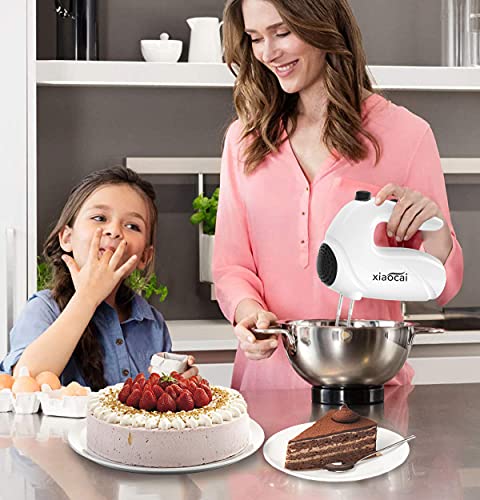 Hand Mixer for Cake, Electric Hand Mixer with Turbo Boost/Self-Control 5-Speeds Hand Mixer Electric Whisk + 4 Stainless Steel Accessories, Cake Mixer for Baking/Making Cake Cream (Upgraded)