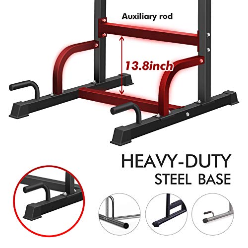 BangTong&Li Power Tower Dip Station Adjustable Pull Up & Dip Stands Multi-Function Strength Training Pull up Bar Fitness Equipment for Home Gym (Black+Red)