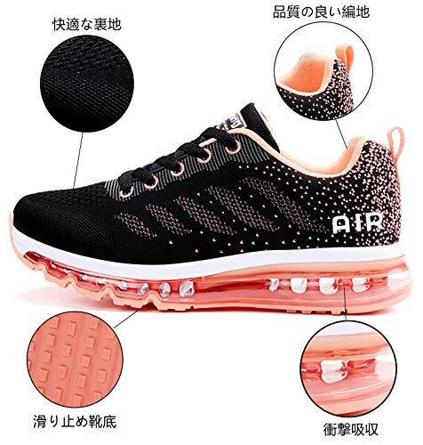 Men Women Shock Absorbing Air Running Shoes Trainers for Multi Sport Athletic Jogging Fitness Black Orange 38