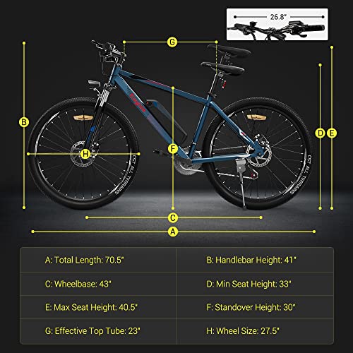 Eleglide Electric Bike, M1 E Bike Mountain Bike, 27.5" Electric Bicycle Commute E-bike with 36V 7.5Ah Removable Battery, LED Display, Dual Disk Brake, Shimano 21 Speed, MTB for Teenagers and Adults