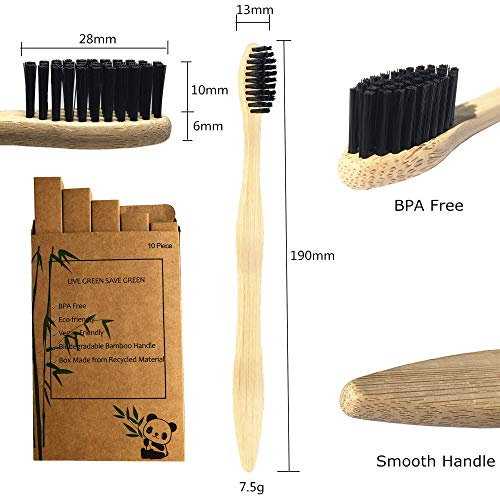 Goaycer Bamboo Toothbrushes Medium Bristles - Family 10 Pack Eco Friendly Biodegradable Organic Premium Wooden Toothbrush