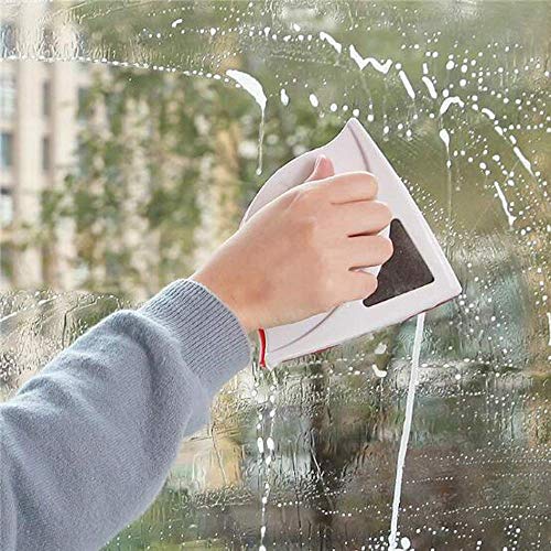 FZ FUTURE Double-Sided Magnetic Window Cleaner Glass Wiper, Household Cleaning Tools, Magnetic Glass Cleaning Tool Brush, for High-Rise Single Glazed Windows Thickness 15-24Mm,Red