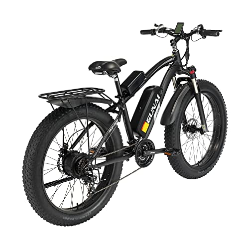 CANTAKEL Electric Mountain Bike, 26 Inch Electric Bike, Adult Electric Bike with Back Seat and Hidden Battery, Premium Full Suspension, Shimano Professional 21 Speed Transmission (Black)