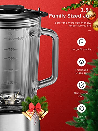 Blenders for Kitchen, 3 in 1 Jug Blender with 1.5L Glass Jug | Stainless Steel Blades, 3 Speed Control with Pulse | Mixer Grinder with Coffee/Spice Grinder Mill Included | 450W