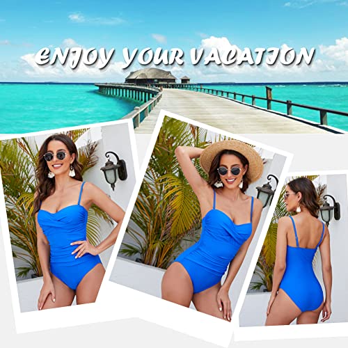 Derssity Women One Piece Swimsuit Ruched Tummy Control Swimming Costume Twist Push Up Swimwear Bandeau Bathing Suit(P,L)