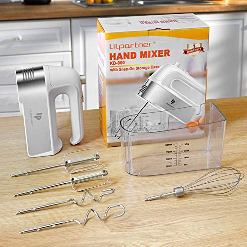 Hand Mixer Electric, 450W Kitchen Mixers with Scale Cup Storage Case , Turbo Boost / Self-Control Speed + 5 Speed + Eject Button + 5 Stainless Steel Accessories , For Easy Whipping Dough ,Cream