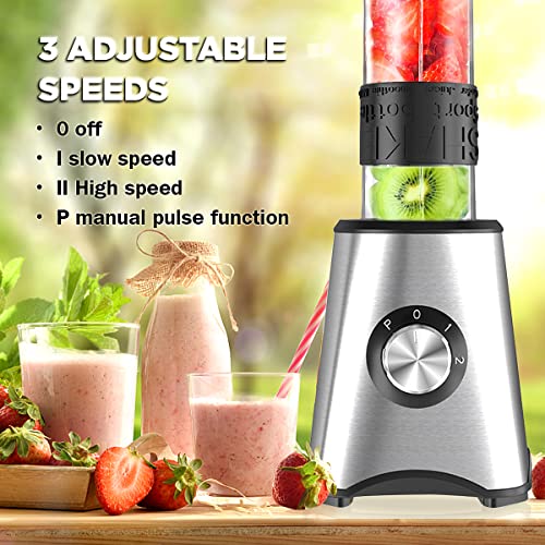 Blender Smoothie Maker with 3 Adjustable Speeds, 500W Smoothie Blender, Personal Blender with 2 BPA Free Portable Blending Bottle (570ml) for Milkshakes, Baby Food, Fruit, Vegetables, Ice, Kitchen