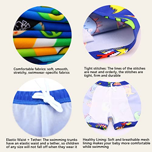 NautySaurs 2 Pack Boys Swimming Trunks 1-10 Years Kids Swimwear Dinosaur Shark Shorts (Shark-Royal Blue+Navy Blue, 8-10 Years)