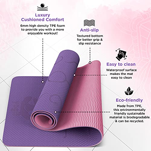 Yogii Yoga Mat - Premium TPE Pilates Mats - Eco Friendly Non Slip Yoga Mat Thick - Yoga Mat for Exercise at Home - Workout Mat. Thick Yoga Mats for Women and Men - 183 x 61 x 0.6cm