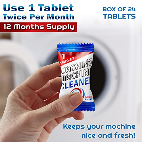 GRIME LABS Washing Machine Cleaner Tablets - Washer Cleaner Tub Deep Cleaning Tabs for Front Loader and Top Load Household HE Wash Cleaners - Laundry Supplies Descaler Deodoriser Odor Remover