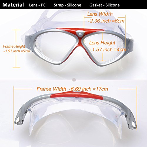 Swimming Goggles,Adult Swim Goggles Anti Fog No Leakage Clear Vision UV Protection Anti Slip Easy to Adjust Comfortable Silicone Skirt,Professional Swim Goggles for Men and Women (Red/Clear lens)